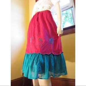 Vintage 70s Boho Peacock Gauze Indian Peasant Skirt